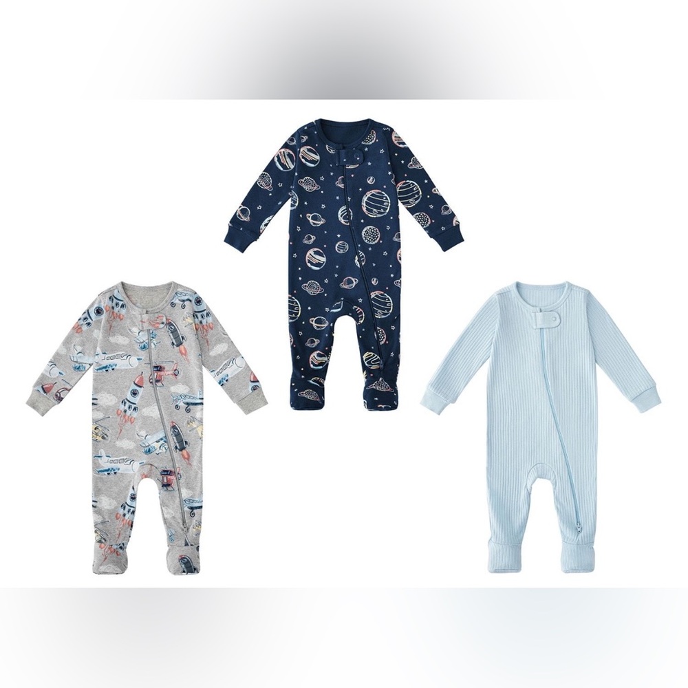 Member’s Mark Baby Boys 3 Pc Footie Sleepers 100% Organic Cotton 2 Way Zipper